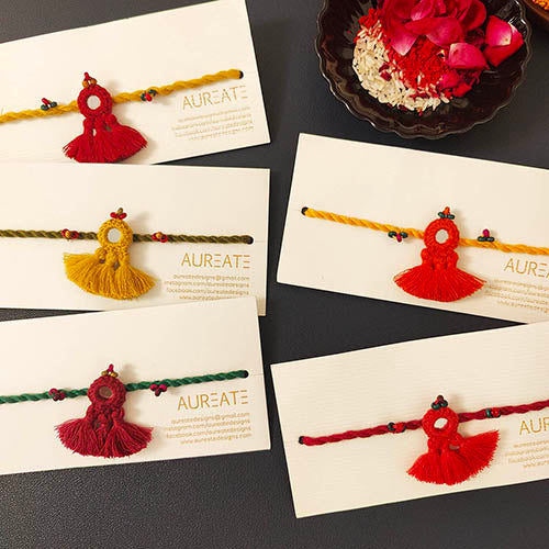 Tassel Mirror Multi Cotton Handmade Adult Rakhi (Set of 5)