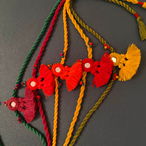 Tassel Mirror Multi Cotton Handmade Adult Rakhi (Set of 5)