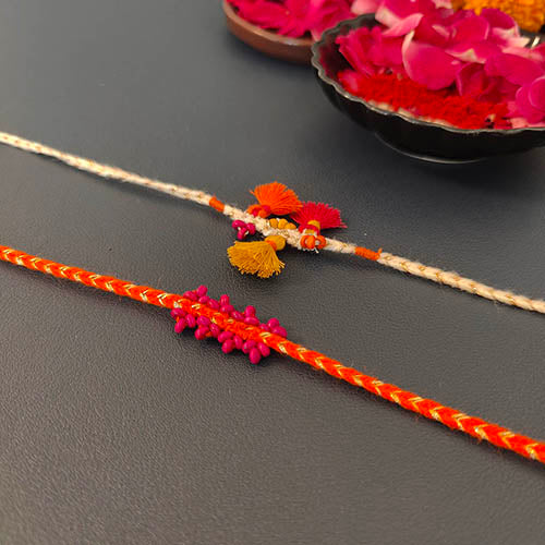 Tassel Pink / Orange Cotton Handmade Adult Rakhi (Set of 2)