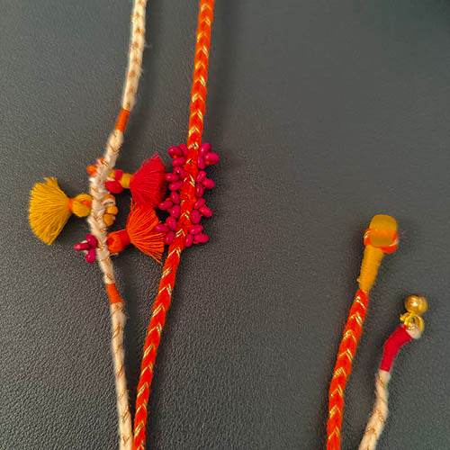 Tassel Pink / Orange Cotton Handmade Adult Rakhi (Set of 2)