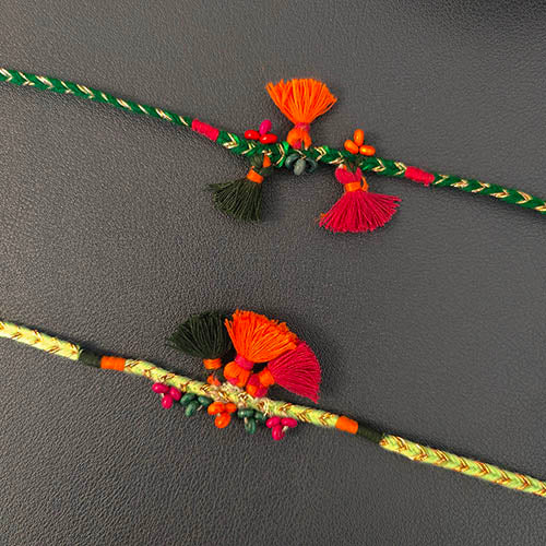 Tassel Green Cotton Handmade Adult Rakhi (Set of 2)