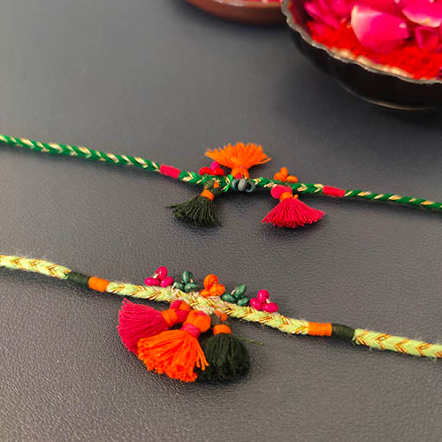 Tassel Green Cotton Handmade Adult Rakhi (Set of 2)