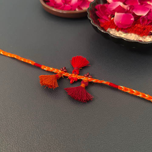 Tassel Rust Silver Cotton Handmade Adult Rakhi (Set of 3)