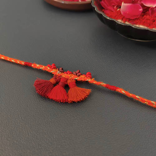 Tassel Rust Silver Cotton Handmade Adult Rakhi (Set of 3)