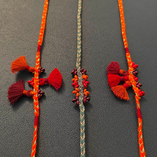 Tassel Rust Silver Cotton Handmade Adult Rakhi (Set of 3)