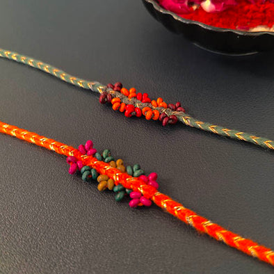 Tassel Orange Grey Cotton Handmade Adult Rakhi (Set of 2)