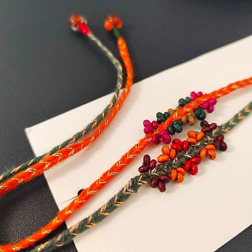 Tassel Orange Grey Cotton Handmade Adult Rakhi (Set of 2)