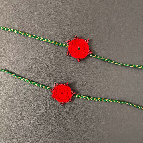 Crochet Maroon/GreenCotton Handmade Rakhi