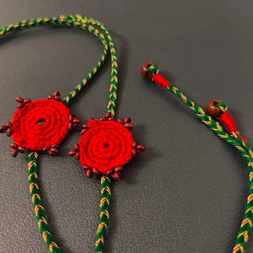 Crochet Maroon/GreenCotton Handmade Rakhi