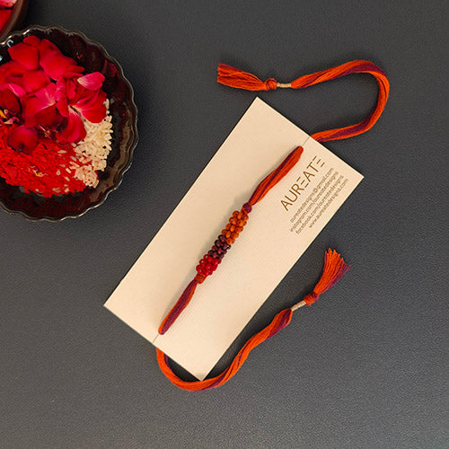 Rust/Orange Thread Wooden Beads Rakhi