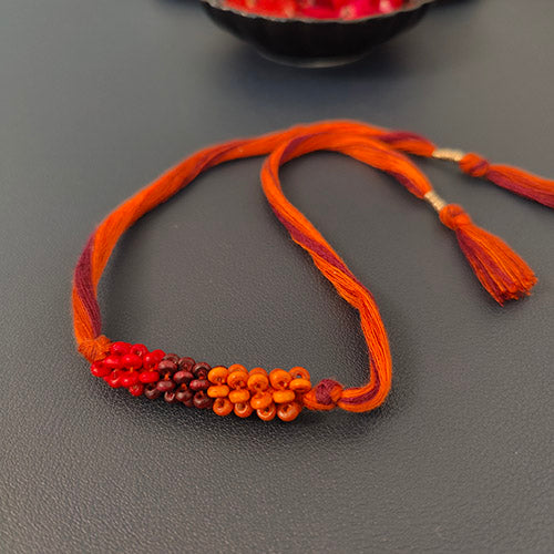 Rust/Orange Thread Wooden Beads Rakhi