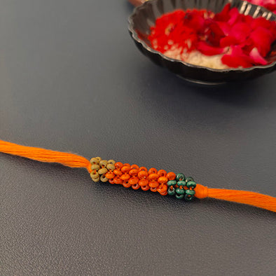 Orange/Teal Thread Wooden Beads Rakhi