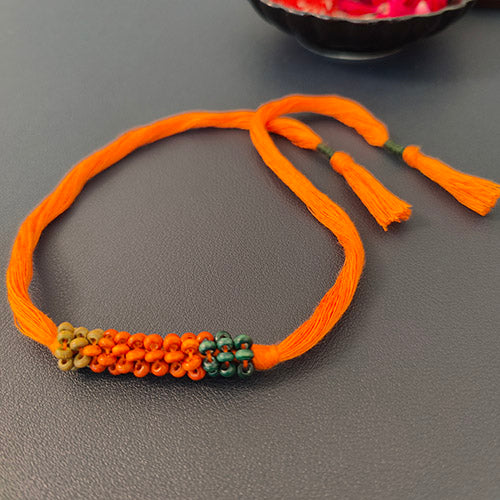 Orange/Teal Thread Wooden Beads Rakhi