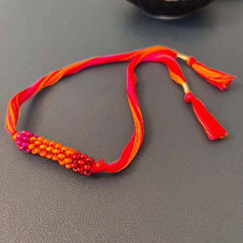 Pink/Coral Thread Wooden Beads Rakhi