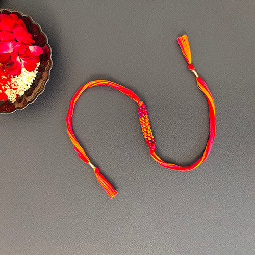 Pink/Coral Thread Wooden Beads Rakhi