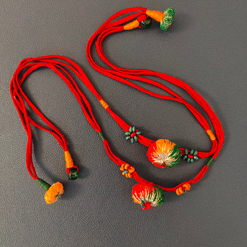 Red/Green Pom-pom Wooden Beads Rakhi (set of 2)