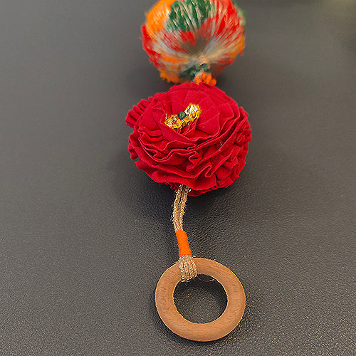 Sut Red Orange Gold Cotton Pompom Toran Door Charm