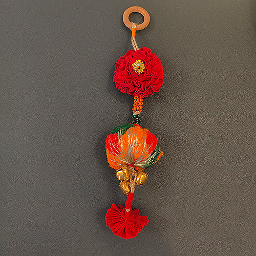 Sut Red Orange Gold Cotton Pompom Toran Door Charm