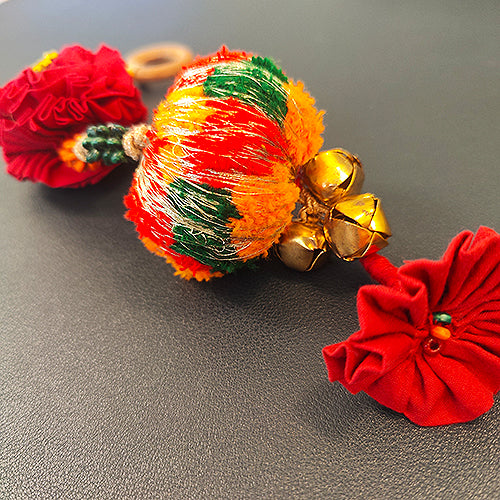 Sut Red Orange Gold Cotton Pompom Toran Door Charm