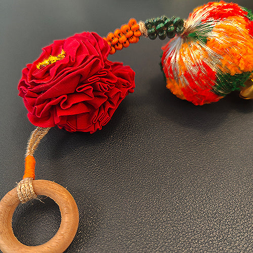 Sut Red Orange Gold Cotton Pompom Toran Door Charm