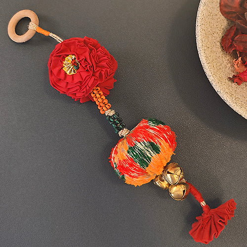 Sut Red Orange Gold Cotton Pompom Toran Door Charm