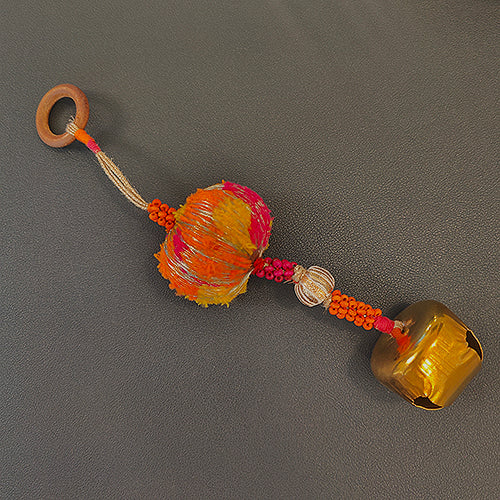 Gulabi Pink Orange Gold Cotton Pompom Toran Door Charm