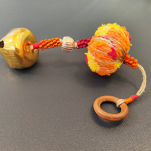 Gulabi Pink Orange Gold Cotton Pompom Toran Door Charm