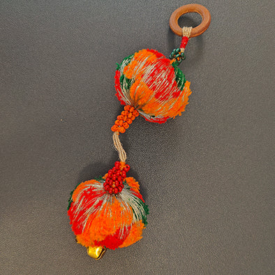 Leela Red Orange Gold Cotton Pompom Toran Door Charm