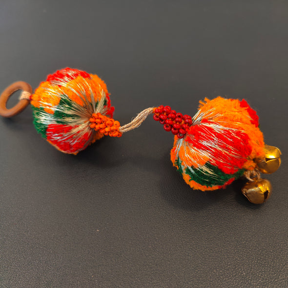 Leela Red Orange Gold Cotton Pompom Toran Door Charm