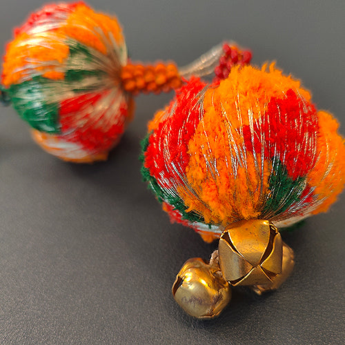 Leela Red Orange Gold Cotton Pompom Toran Door Charm