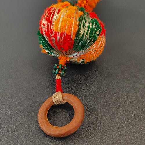 Leela Red Orange Gold Cotton Pompom Toran Door Charm