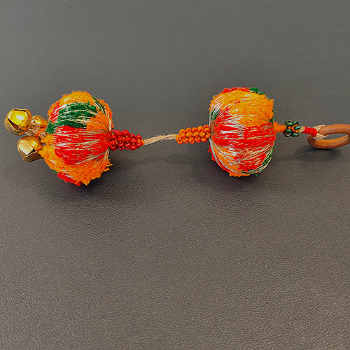 Leela Red Orange Gold Cotton Pompom Toran Door Charm