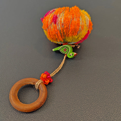 Peela Pink Orange Gold Cotton Pompom Toran Door Charm