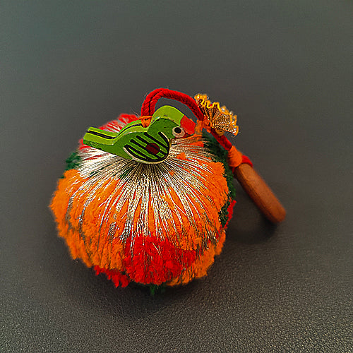 Hara Red Orange Gold Cotton Pompom Toran Door Charm