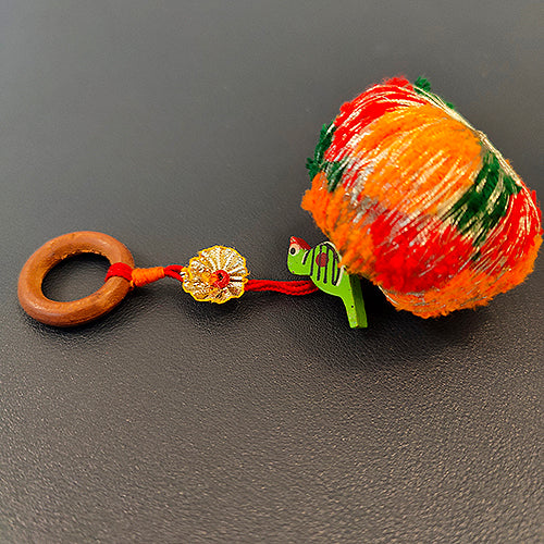 Hara Red Orange Gold Cotton Pompom Toran Door Charm