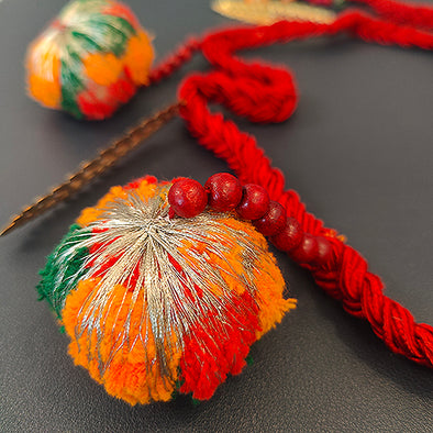 Mantra Red Green Gold Cotton Pompom Toran Door Charm