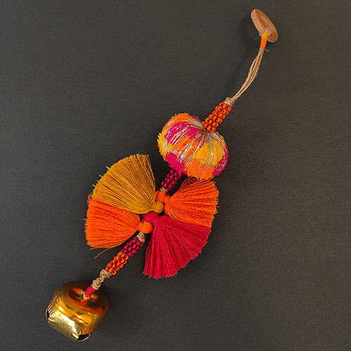 Arya Pink Orange Gold Cotton Pompom Toran Door Charm