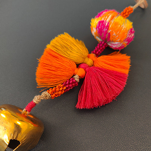 Arya Pink Orange Gold Cotton Pompom Toran Door Charm