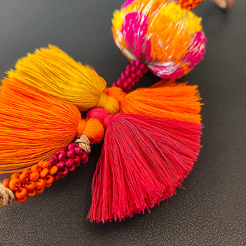 Arya Pink Orange Gold Cotton Pompom Toran Door Charm