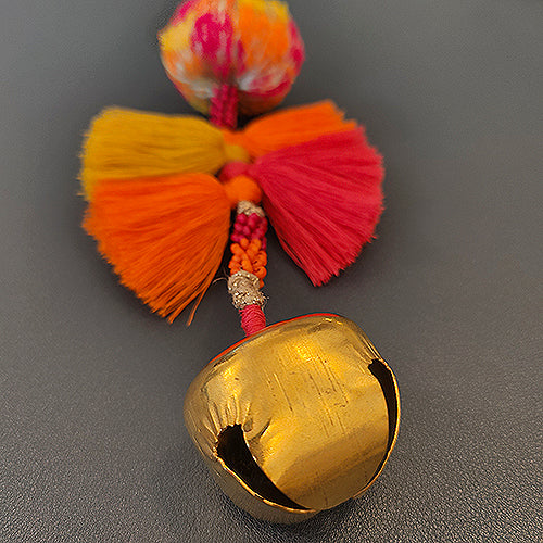 Arya Pink Orange Gold Cotton Pompom Toran Door Charm