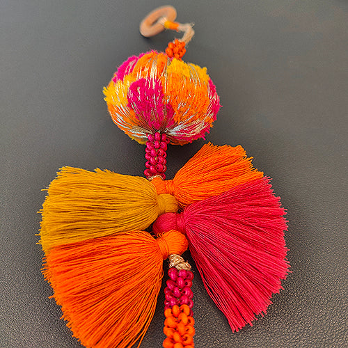 Arya Pink Orange Gold Cotton Pompom Toran Door Charm