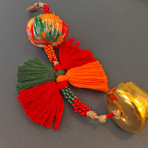 Arya Red Green Gold Cotton Pompom Toran Door Charm