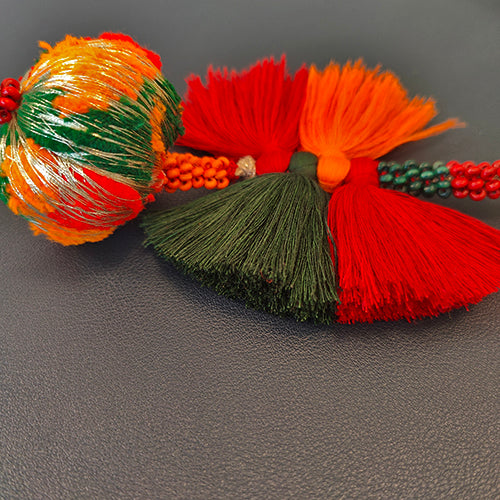 Arya Red Green Gold Cotton Pompom Toran Door Charm