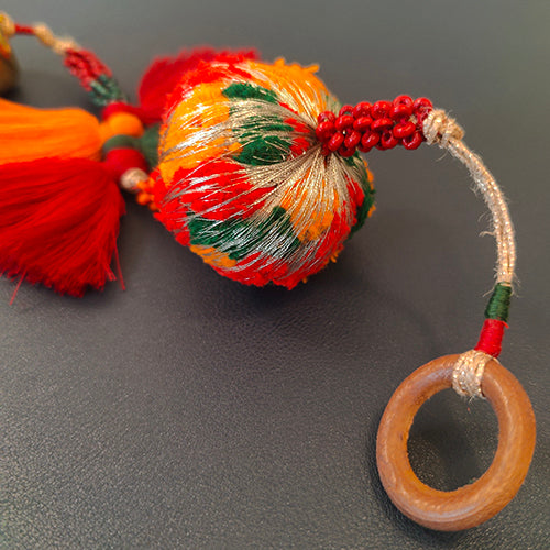 Arya Red Green Gold Cotton Pompom Toran Door Charm