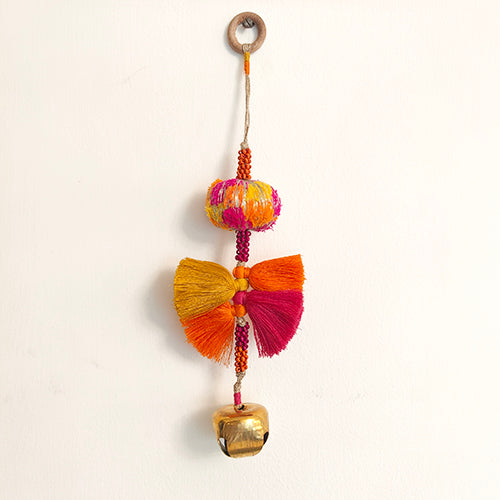 Arya Pink Orange Gold Cotton Pompom Toran Door Charm