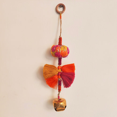 Arya Pink Orange Gold Cotton Pompom Toran Door Charm