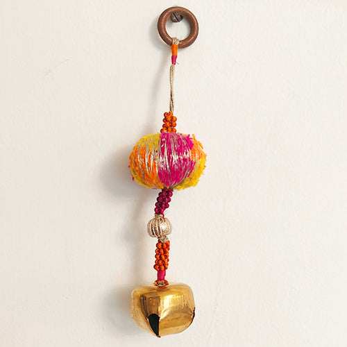 Gulabi Pink Orange Gold Cotton Pompom Toran Door Charm