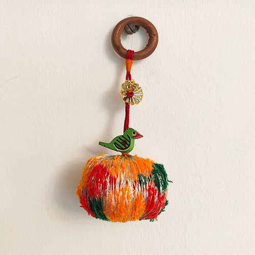 Hara Red Orange Gold Cotton Pompom Toran Door Charm