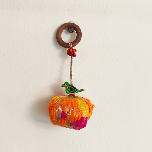 Peela Pink Orange Gold Cotton Pompom Toran Door Charm