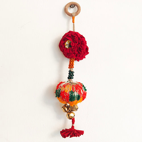 Sut Red Orange Gold Cotton Pompom Toran Door Charm